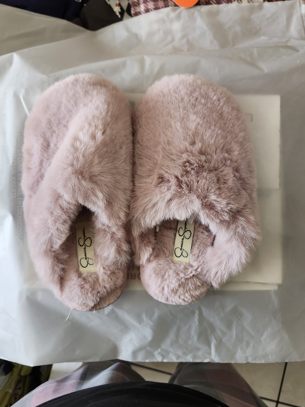 Jessica Simpson Pink Faux Fur Slide Slippers